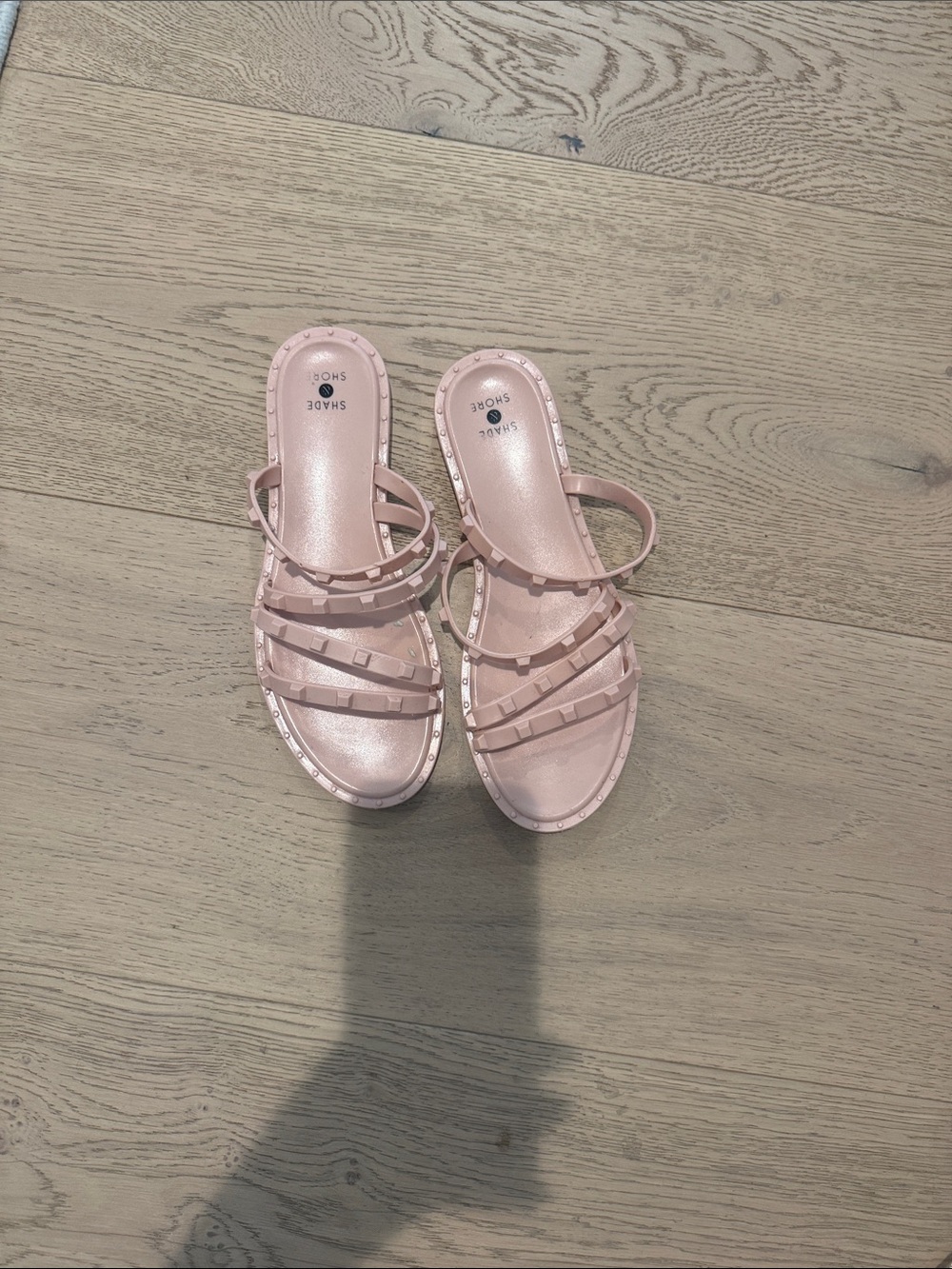Shade & Shore Light Blush Studded Strappy Slide Sandals